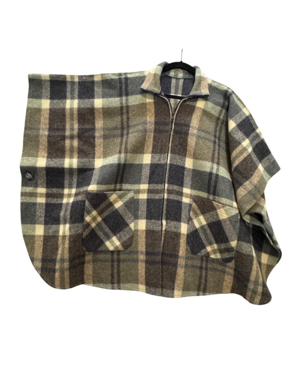Vintage Amana Woolen Mills Poncho Size L 1970s Boho Hippie Earth Tones Plaid - Picture 3 of 11